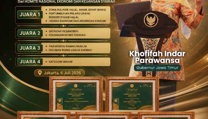 Jatim Borong Delapan Penghargaan Anugerah Adinata Syariah 2026, Gubernur Khofifah Ajak Wujudkan Jatim Pusat Pengembangan Ekosistem Ekonomi Syariah Nasional