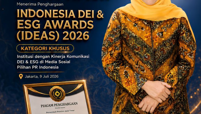 Gubernur Khofifah Antar Pemprov Jatim Raih Penghargaan IDEAS 2026 sebagai Institusi dengan Kinerja Komunikasi DEI & ESG Terbaik