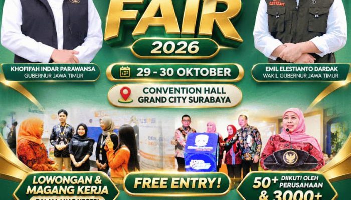 Gubernur Khofifah Ajak Masyarakat Manfaatkan Job Fair Inklusif 2026 Yang Dimulai Hari ini di Grand City Surabaya, Total Libatkan 102 Perusahaan serta Hadirkan 4.807 Lowongan Kerja dan Magang