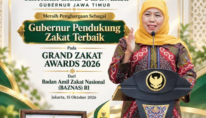 Komitmen Dukung Penguatan Pengelolaan Zakat untuk Kesejahteraan Masyarakat, Gubernur Khofifah Raih Grand Zakat Award 2026 dari BAZNAS RI