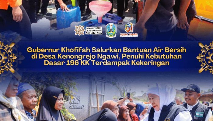 Gubernur Khofifah Salurkan Bantuan Air Bersih di Desa Kenongrejo Ngawi, Penuhi Kebutuhan Dasar 196 KK Terdampak Kekeringan
