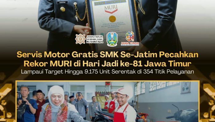 Servis Motor Gratis SMK Se-Jatim Pecahkan Rekor MURI di Hari Jadi ke-81 Jawa Timur: Lampaui Target Hingga 9.175 Unit Serentak di 354 Titik Pelayanan